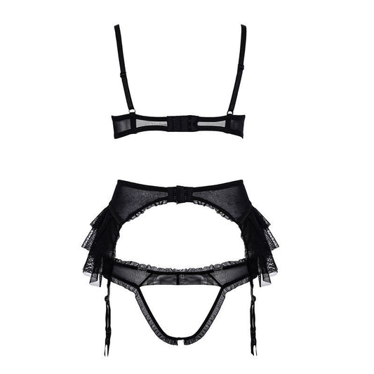 FREEDOMBEAUTY | FQ2522 Vacuum Bra Set Sexy Tulle Steel Rim Transparent Underwear Waist Garter Accessories Black