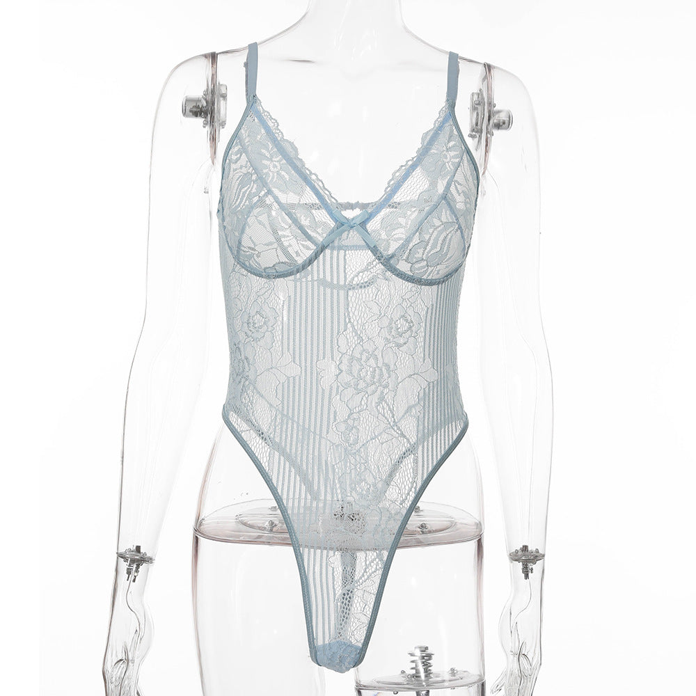 Freedombeauty | New lace mesh splicing  bodysuit gathering women's  bodysuit 2978