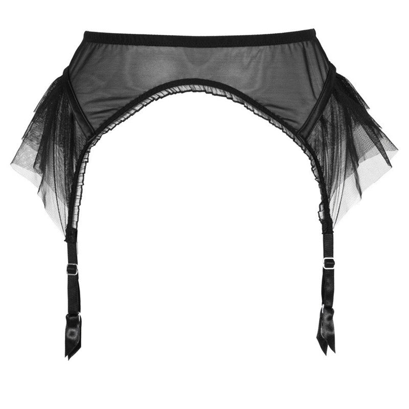 FREEDOMBEAUTY | FQ2522 Vacuum Bra Set Sexy Tulle Steel Rim Transparent Underwear Waist Garter Accessories Black