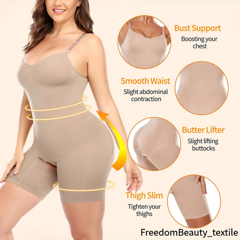 freedombeauty|One-Piece Open-Crotch Shapewear Boxer Briefs for Women, Thin Strap Shapewear, Chest and Abdomen Support, Plus Size Underwear