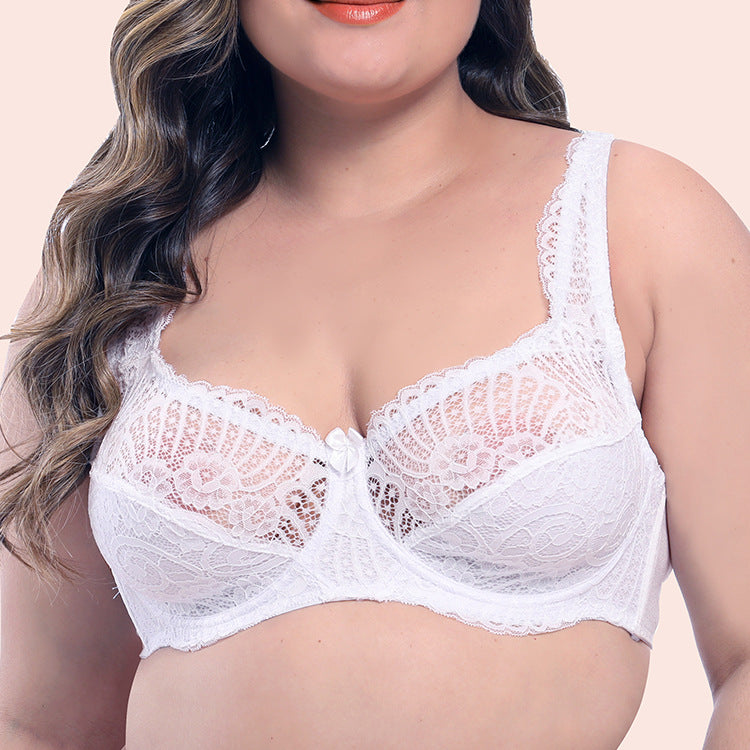 Freedombeauty | Lace Untra Thin Push up Bras Steel Ring plus Size Girl's Underwear Big Chest Display Little European and American Style New Bra Bra M