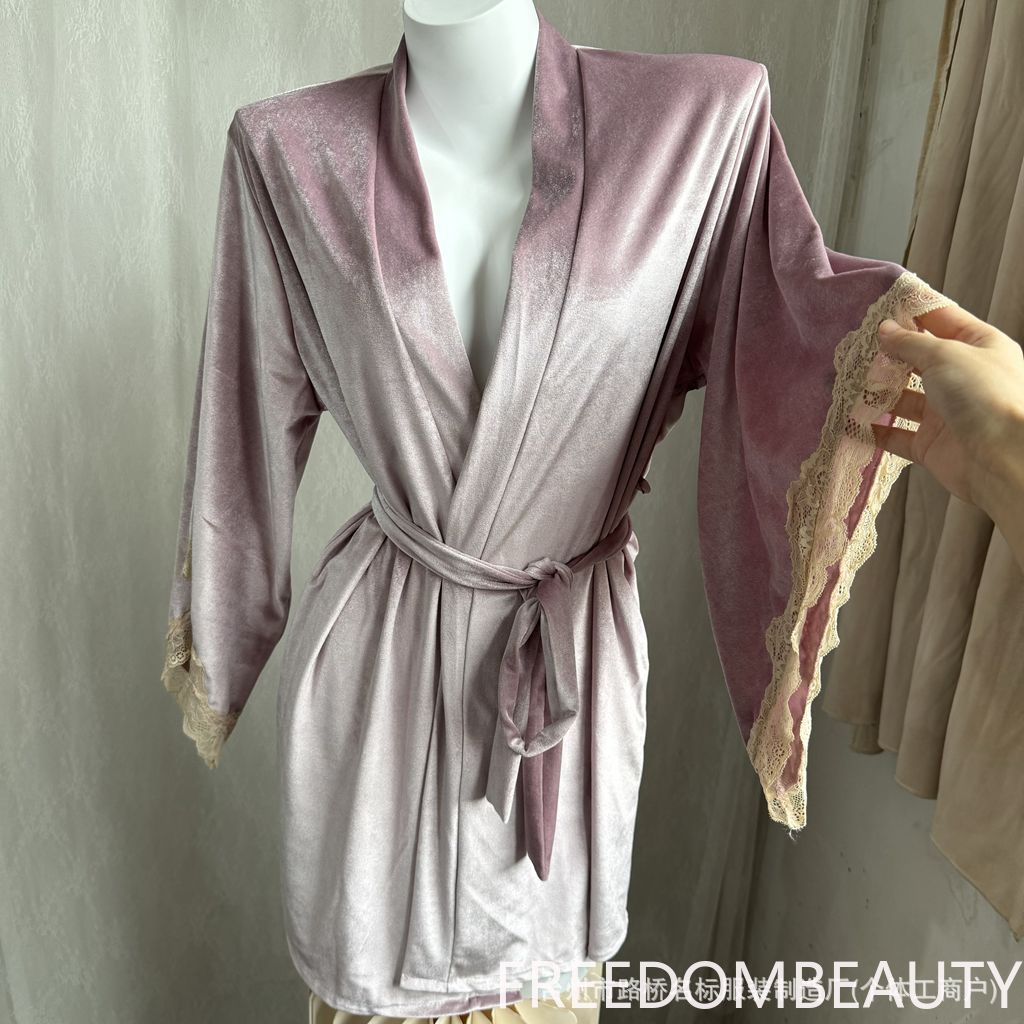 FREEDOMBEAUTY | 8006 velvet nightgown, Korean velvet nightgown, lace nightgown