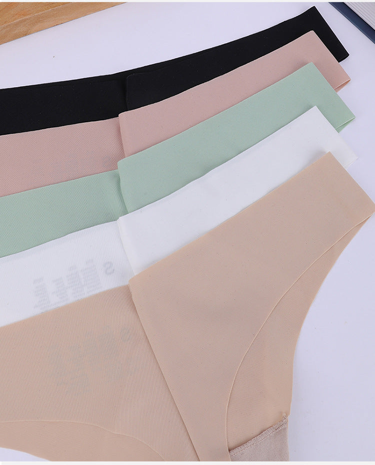 Freedombeauty | Seamless T-Back Women's Sexy Comfortable Low Waist Briefs Nude Feel Sewing Ice Silk Girls' Breathable Underwear in Stock