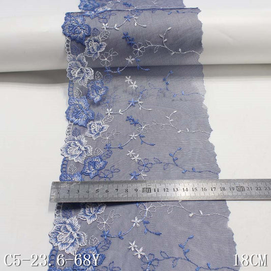 Freedombeauty | Blue Single Side Polyester Thread Small Flower Mesh Embroidery Lace Curtain Sofa Cushion Lace Accessories