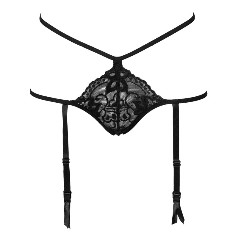 FREEDOMBEAUTY | FQ2599 bella hollow lace bra hip panties thin strap sexy seduction suit women's garter belt cross-border