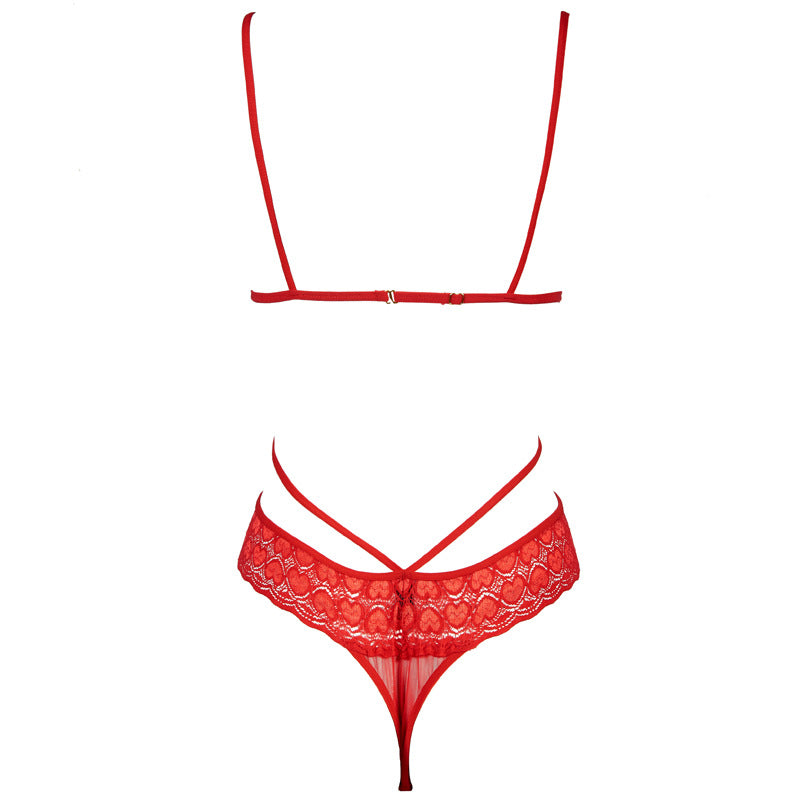 Freedombeauty | FQ2678 Lace mesh strap onesie women's perspective sexy halter black red European and American foreign trade