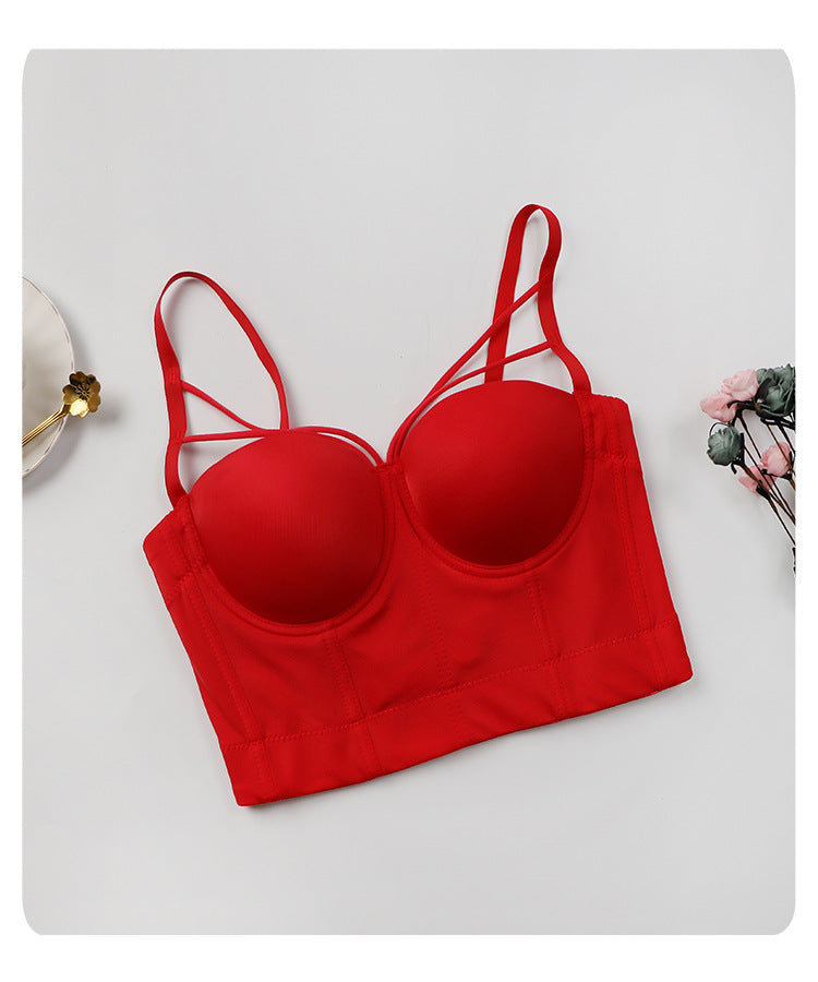 freedombeauty｜Pure desire wind sling vest women's with steel ring shaping bra sexy halter back beautiful back wear DB566