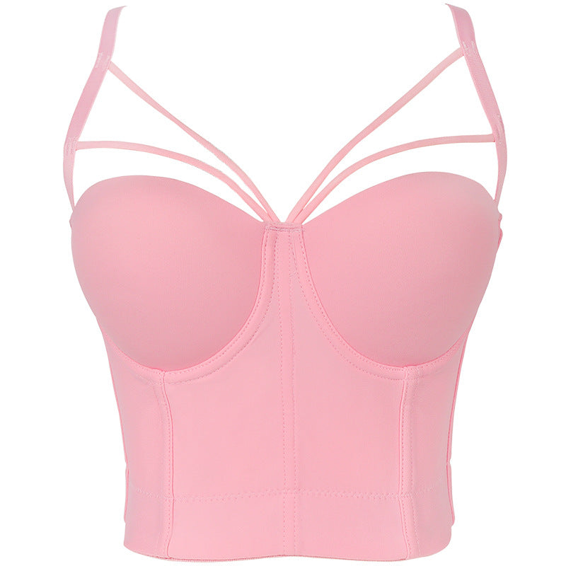 freedombeauty｜Pure desire wind sling vest women's with steel ring shaping bra sexy halter back beautiful back wear DB566