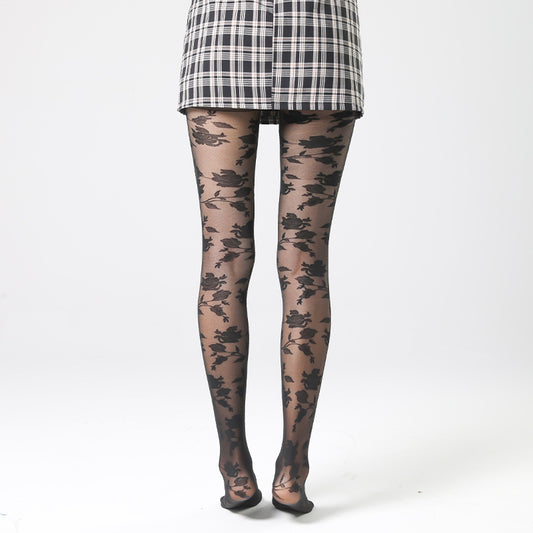 FREEDOMBEAUTY | 3d roses black stockings jacquard net stockings hollow fishnet stockings women's thin pantyhose shaping high elastic shaping