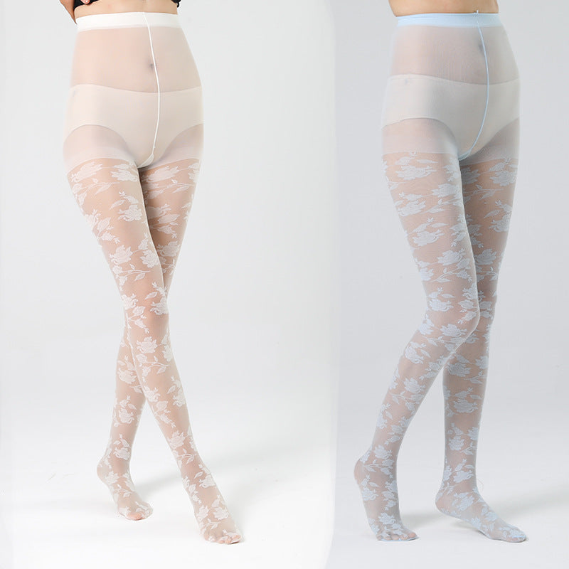 FREEDOMBEAUTY | 3d roses black stockings jacquard net stockings hollow fishnet stockings women's thin pantyhose shaping high elastic shaping