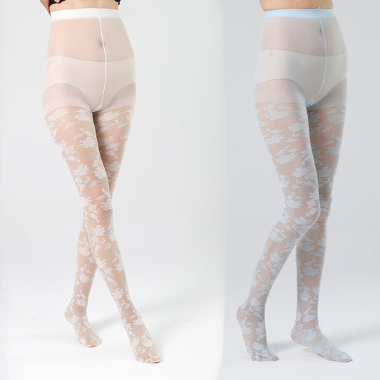 FREEDOMBEAUTY | 3d roses black stockings jacquard net stockings hollow fishnet stockings women's thin pantyhose shaping high elastic shaping