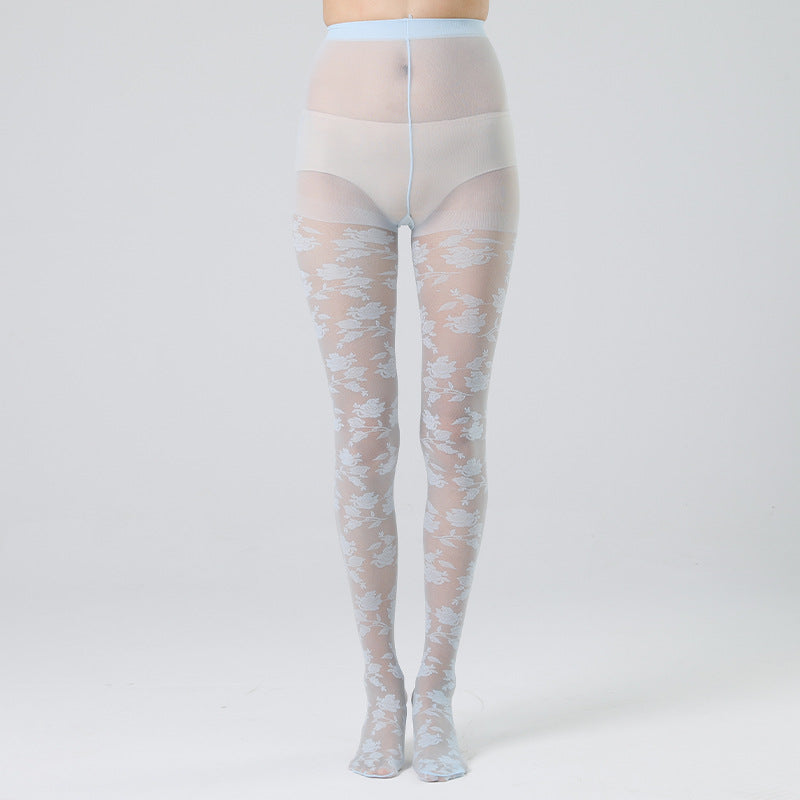 FREEDOMBEAUTY | 3d roses black stockings jacquard net stockings hollow fishnet stockings women's thin pantyhose shaping high elastic shaping