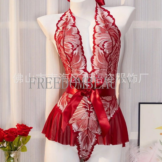 Freedombeauty | New Sexy Lingerie Sexy Backless Halter Lace Mesh Jumpsuit