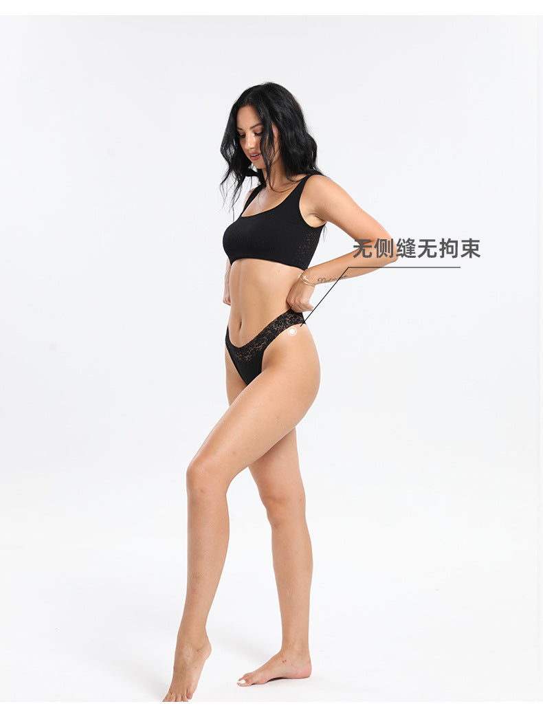 freedombeauty｜V Low Waist Sexy Lace Invisible Panties Women's Triangle Panties Lace Trim Pure Desire Slimming Cloud T-backs