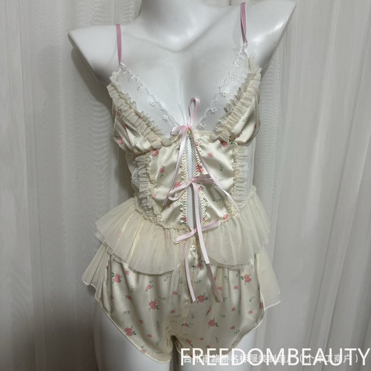 FREEDOMBEAUTY | 7118 suspender shorts summer new sweet loungewear pure desire simple suspender shorts pajama set