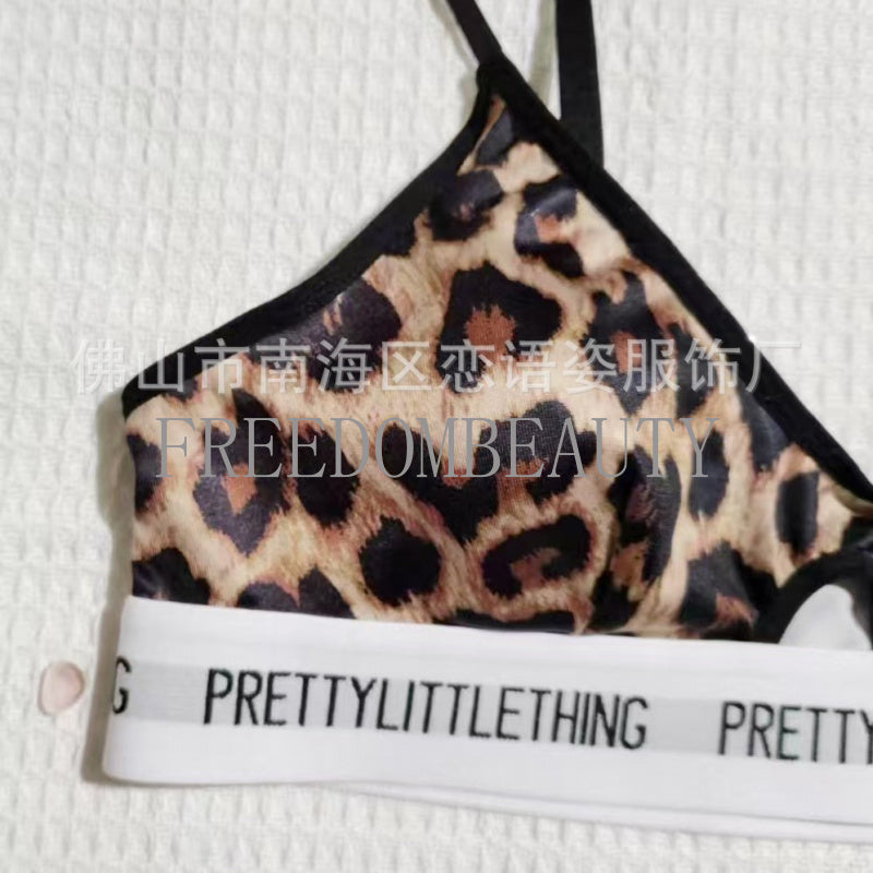 Freedombeauty | Personality Leopard Print Bra Set Pure Desire Ice Silk Girl Triangle Cup Wireless Low Waist Suit