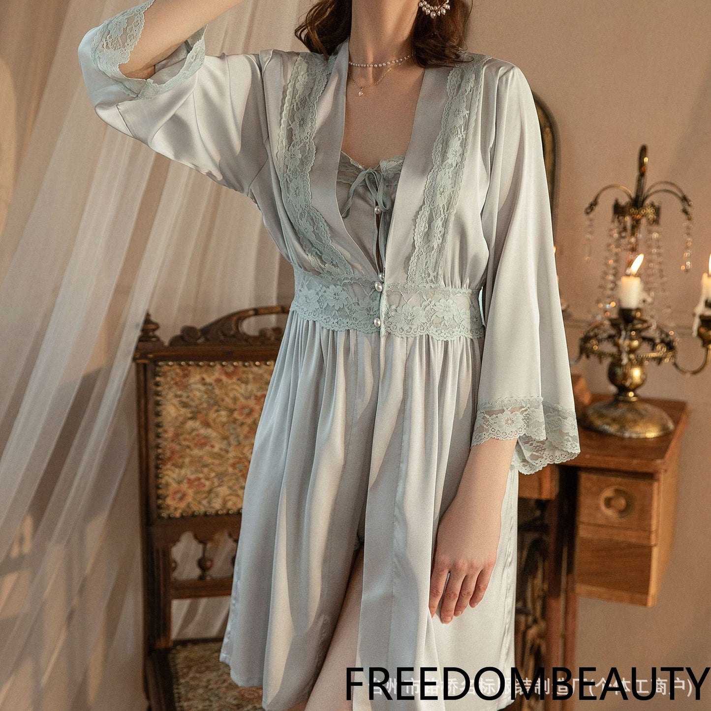 FREEDOMBEAUTY | 7060 nightgown, pearl buckle nightgown