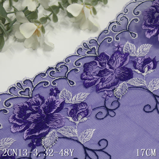 Freedombeauty | Blue Grenadine Unilateral French Two-Tone Flower Embroidery Lace Clothing Home Textile Lace Accessories