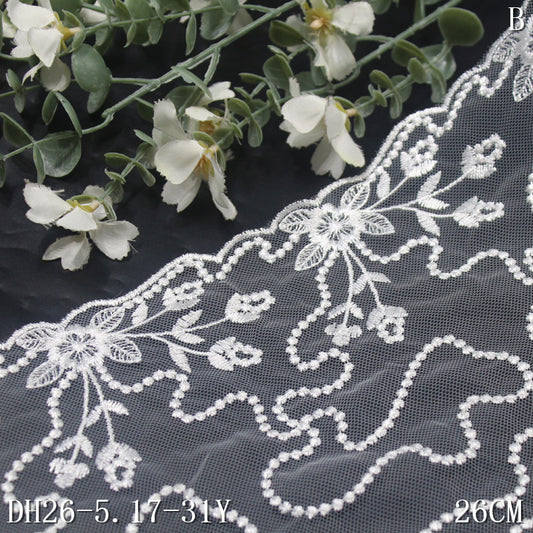 freedombeauty|White Double-Sided Vintage Floral Mesh Embroidery Trim Curtain Sofa Cushion Lace Trim Accessories