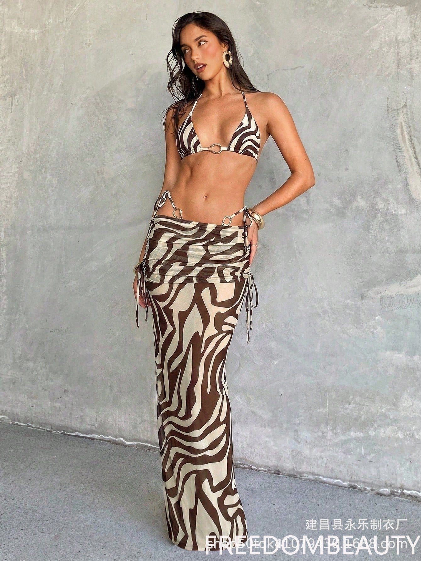 FREEDOMBEAUTY | 2026 summer beach swimsuit set, European and American new swimsuit long-sleeved sunscreen, mesh three-piece swimsuit for women