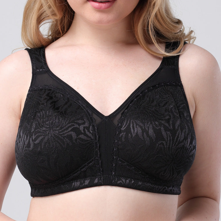 Freedombeauty | 2023 Boutique High-End New Embroidery Full Cup plus Size Bra Ultra-Thin Wireless Anti-Steel Support European and American Underwear for Women