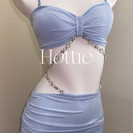 freedombeauty|Baby Blue Diamond Chain Bikini Three-Piece Set for Girls Vacation Hip-Hugging Two-Piece Swimsuit Ins Style Hot Spring