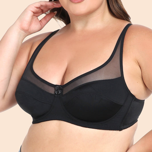 Freedombeauty | Translucent Mesh with Steel Ring Ultra-Thin Full Cup plus Size Bra Women's Underwear Big Chest Show Little European and American Style Bra Cdef