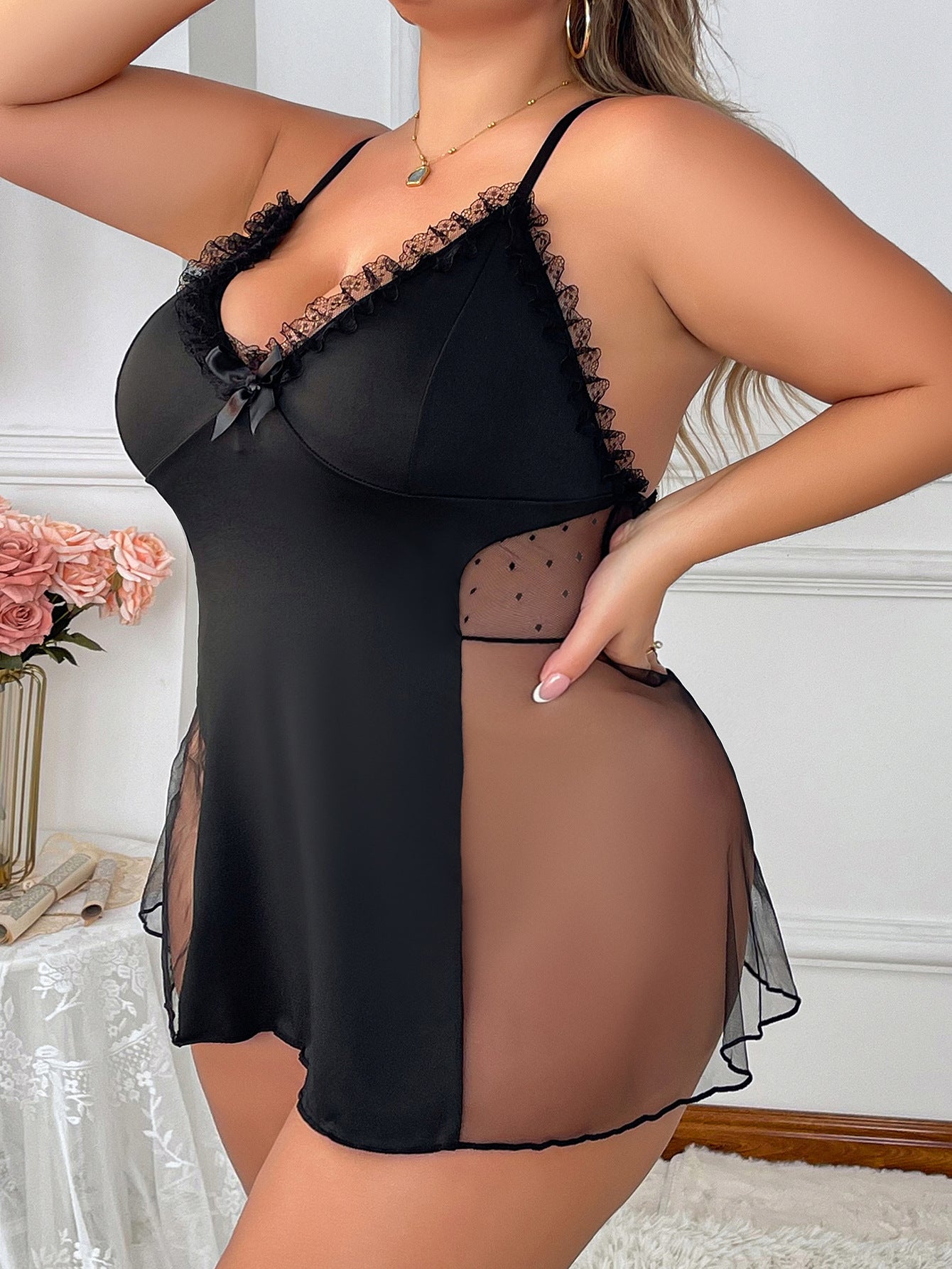 Freedombeauty | plus Size Sexy Lingerie Suspender Skirt European and American Sexy Flirting Sling See-through Dress Backless Dress plus Size