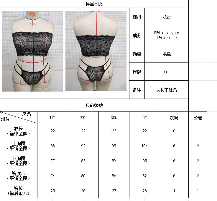 Freedombeauty | Tube Top plus Size Sexy Lingerie Suit New Gathering Bra Sexy Lingerie in Stock plus Size