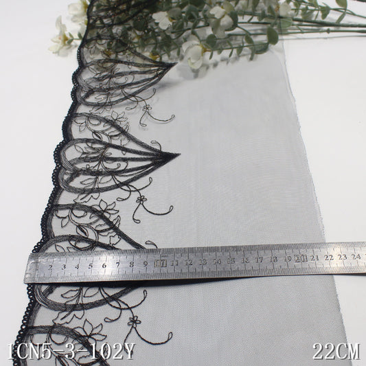 Freedombeauty | Black Unilateral Gold Silk Love Heart Flowers Mesh Embroidered Curtain Sofa Cushion Lace Accessories DIY