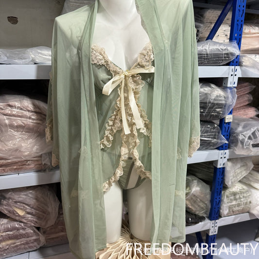 FREEDOMBEAUTY | 5099 Sexy mesh lace robe lace-up jacket New spot cardigan, matching nightgown