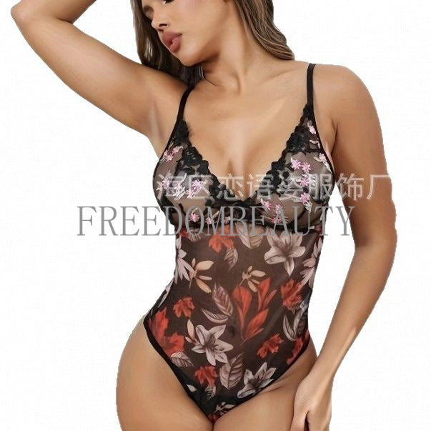 Freedombeauty | New Sexy Fashion Sweet Pure Desire Wind Printing Backless Sheath Sexy Lingerie