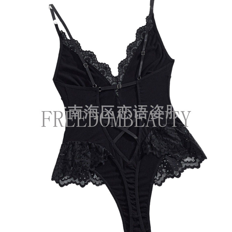 Freedombeauty | Hot Sale Sexy Beauty Back Hollowed Fashion Jumpsuit Pure Desire Style Lace Stitching Sexy Sleepwear