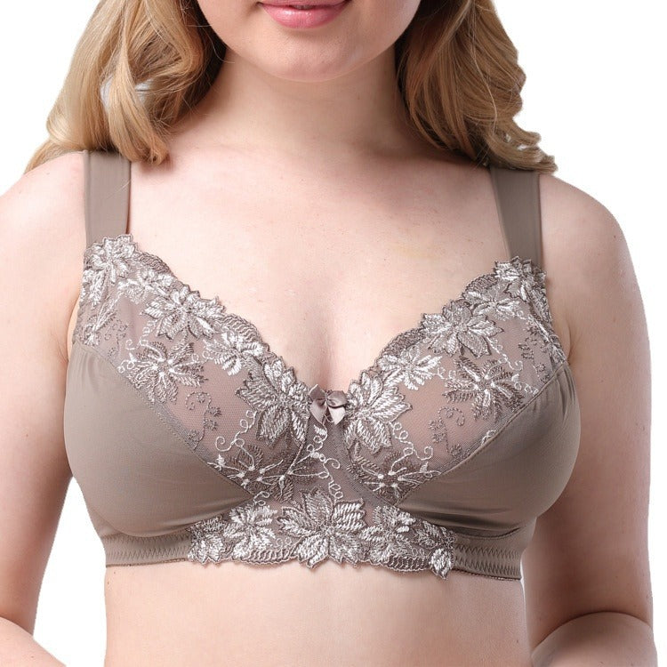 Freedombeauty | Wide Shoulder Strap Plump Girls Lace Underwear Women's Ultra-Thin Wireless plus Size Bra Bra European and American Style Sexy