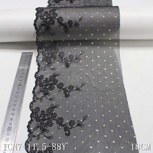 Freedombeauty | Black Classic Single Side Polyester Thread Spot Embroidery Lace DIY Accessories Curtain Mother Dress Lace