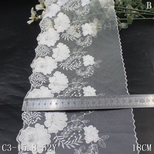 freedombeauty|White Single-Sided Vintage Floral Mesh Embroidery 18cm Curtain Sofa Cushion Lace Trim Accessories