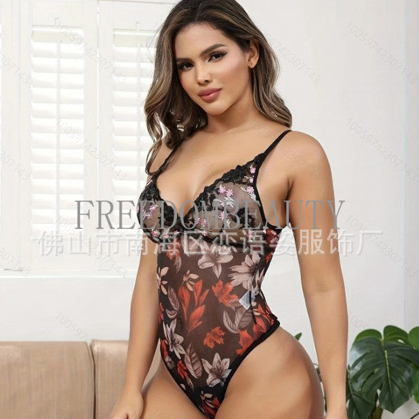 Freedombeauty | New Sexy Fashion Sweet Pure Desire Wind Printing Backless Sheath Sexy Lingerie