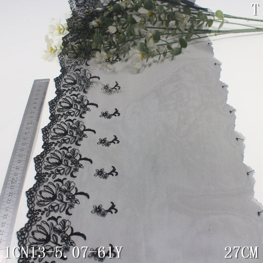 Freedombeauty | Black Unilateral Antique Style Flower Mesh Embroidery Lace Clothing Home Textile 27cm Lace Accessories