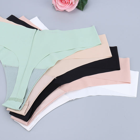 Freedombeauty | Seamless T-Back Women's Sexy Comfortable Low Waist Briefs Nude Feel Sewing Ice Silk Girls' Breathable Underwear in Stock