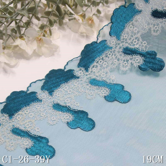 Freedombeauty | Blue Grenadine Single Side Polyester Thread Pattern Embroidery Lace DIY Clothing Sofa Cushion Lace Accessories