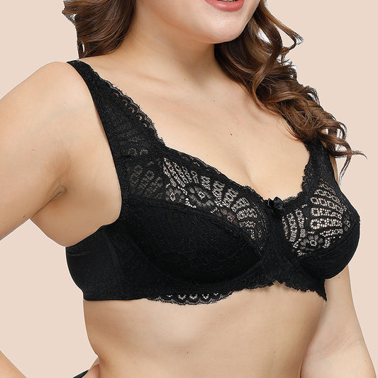 Freedombeauty | Lace Untra Thin Push up Bras Steel Ring plus Size Girl's Underwear Big Chest Display Little European and American Style New Bra Bra M