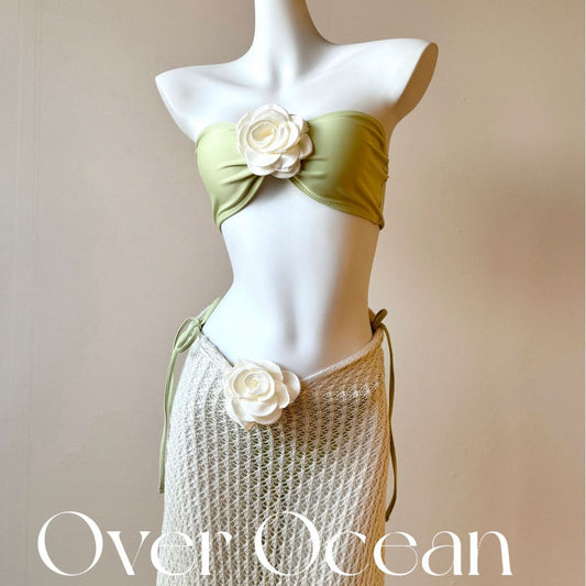 freedombeauty|[Princess Jasmine] Beach Vacation Long Dress Atmosphere Pure Desire Green Grape Green Two-Piece Swimsuit Bikini Sexy Summer