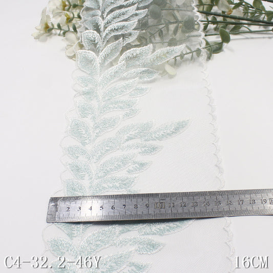 freedombeauty|White Single-Sided Vintage Silver Thread Leaf Mesh Embroidery Curtain Sofa Cushion Lace Trim DIY Accessories