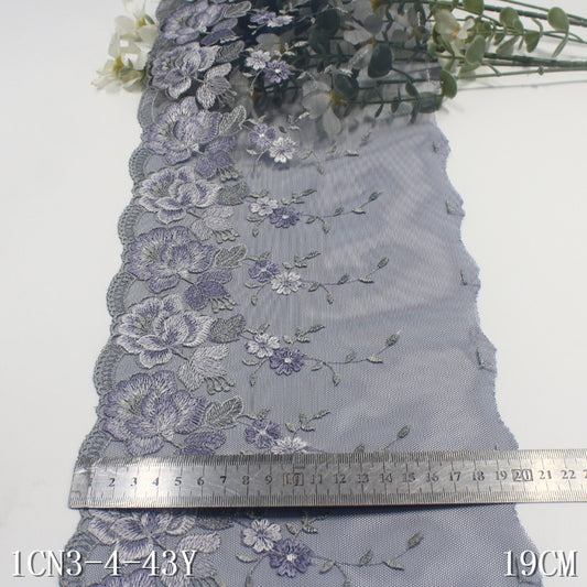 Freedombeauty | Blue Grenadine Unilateral French Flower Embroidery Lace Clothing Home Textile 19cm Lace Accessories
