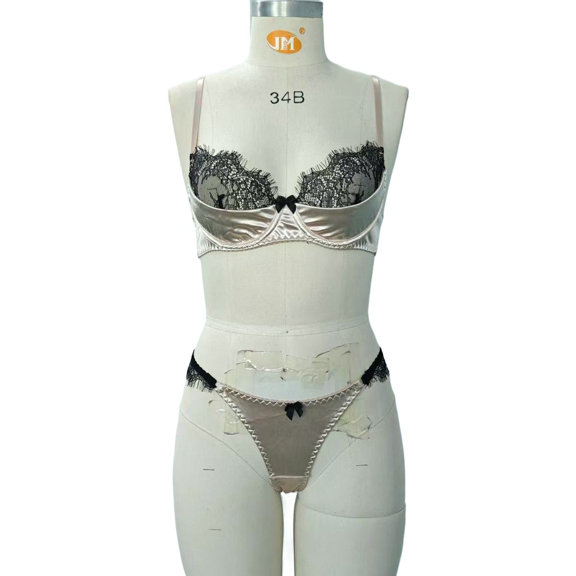 FREEDOMEBEAUTY | European and American cross-border new fashionable black lace splicing French satin sexy women's bow exquisite bra cover