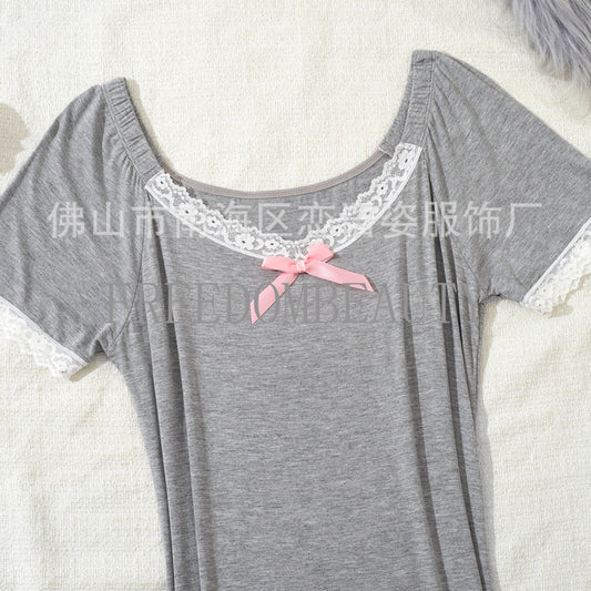Freedombeauty | Lace Ruffled Short Sleeves Dress Sweet Hot Girl Charm Sexy Pure Desire Wind Waist-Tight Hip Skirt