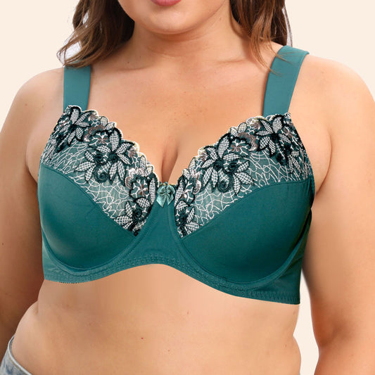 Freedombeauty | Thin Padded Cup Exquisite Embroidered Lace plus Size Bra Big Chest Show Little European and American Style Underwear Plump Girls Bra CDEF Cup