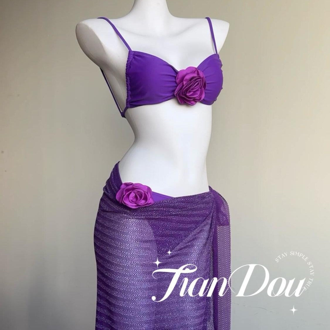 freedombeauty|[Rosemary] High-end Purple Brightening Hot Spring Swimwear Bikini Three-piece Set for Women