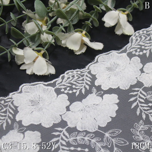 freedombeauty|White Single-Sided Vintage Floral Mesh Embroidery 18cm Curtain Sofa Cushion Lace Trim Accessories
