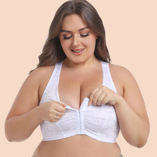 Freedombeauty | European and American Style Lace Front Closure Bra Wireless plus Size Underwear Comfortable Plump Girls Bra 200.00kg Sleep 6XL